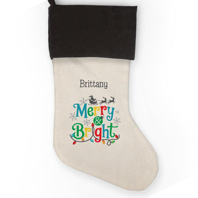 Personalized Merry and Bright Grey Cuff Stocking -  - Gifts For You Now