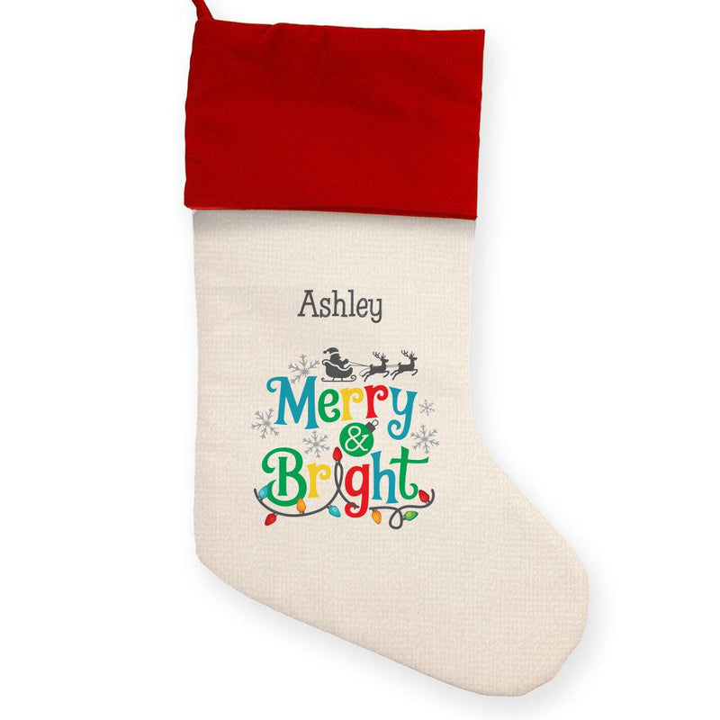 Personalized Merry and Bright Red Cuff Stocking -  - Gifts For You Now