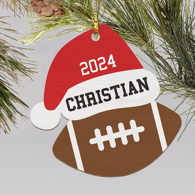 Personalized Santa Hat Football Wood Ornament -  - Gifts For You Now