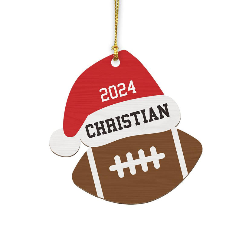 Personalized Santa Hat Football Wood Ornament -  - Gifts For You Now