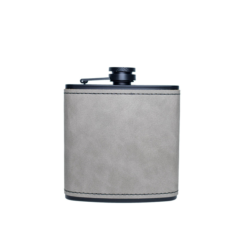 Personalized Leather Wrapped Black Flasks - Grey - Completeful