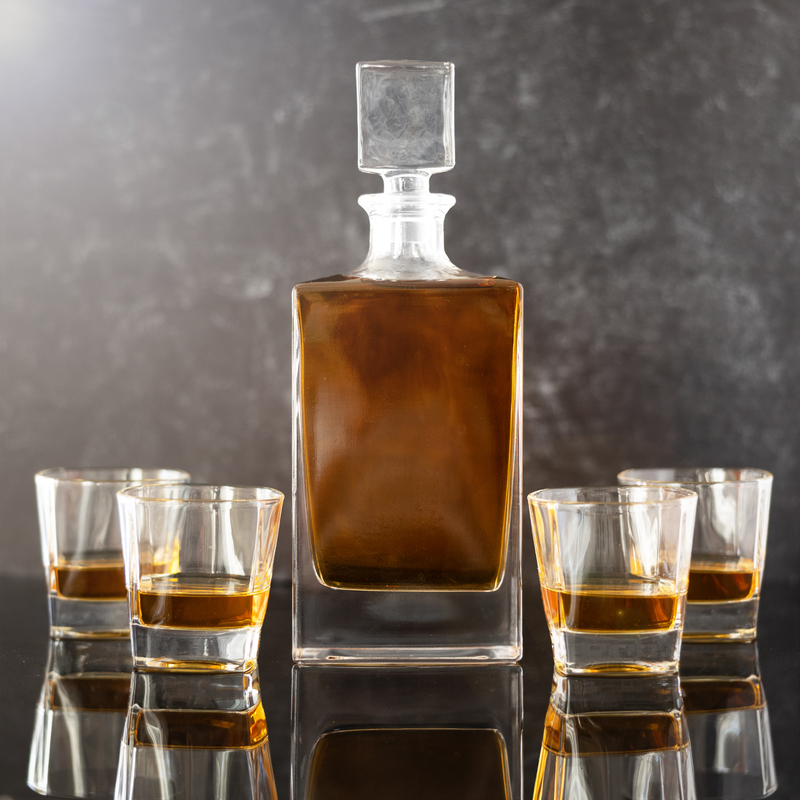 Personalized Rectangle Glass Decanter Set with 4 Rocks Glasses -  - Lazerworx