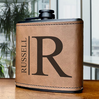 Personalized Leather Wrapped Black Flasks -  - Completeful