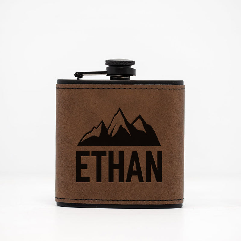 Personalized Leather Wrapped Black Flasks -  - Completeful