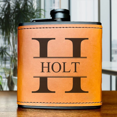 Personalized Leather Wrapped Black Flasks -  - Completeful