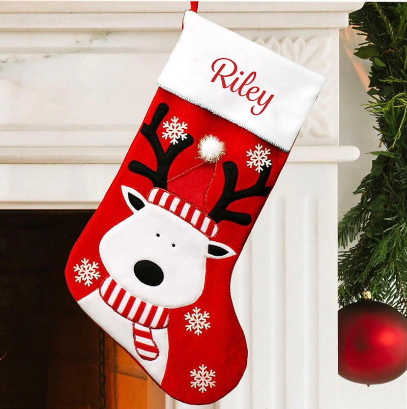 Embroidered Reindeer Christmas Stocking -  - Gifts For You Now