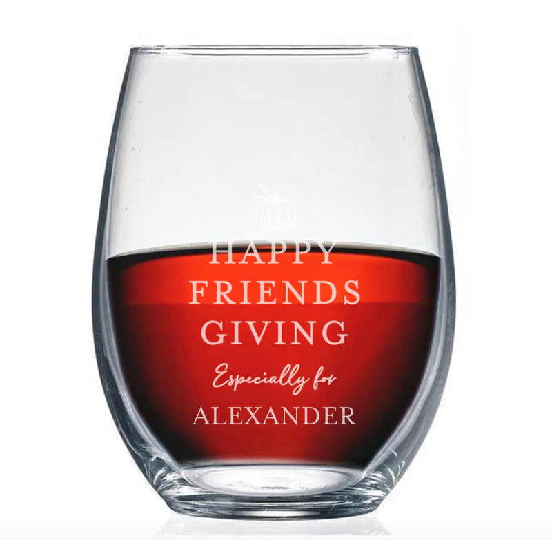 Personalized Friendsgiving Stemless Wine Glass