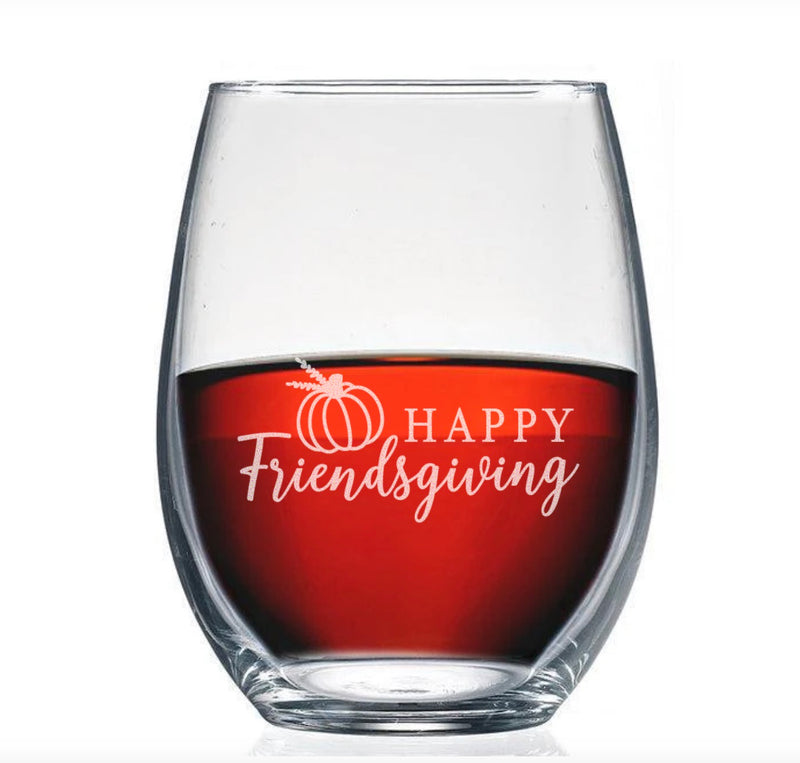 Personalized Friendsgiving Stemless Wine Glass