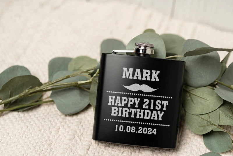 Personalized Happy Birthday Matte Black Flasks