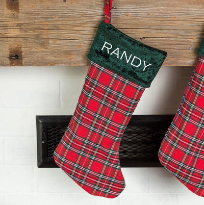 Personalized Red And Green Plaid Stockings - Printed