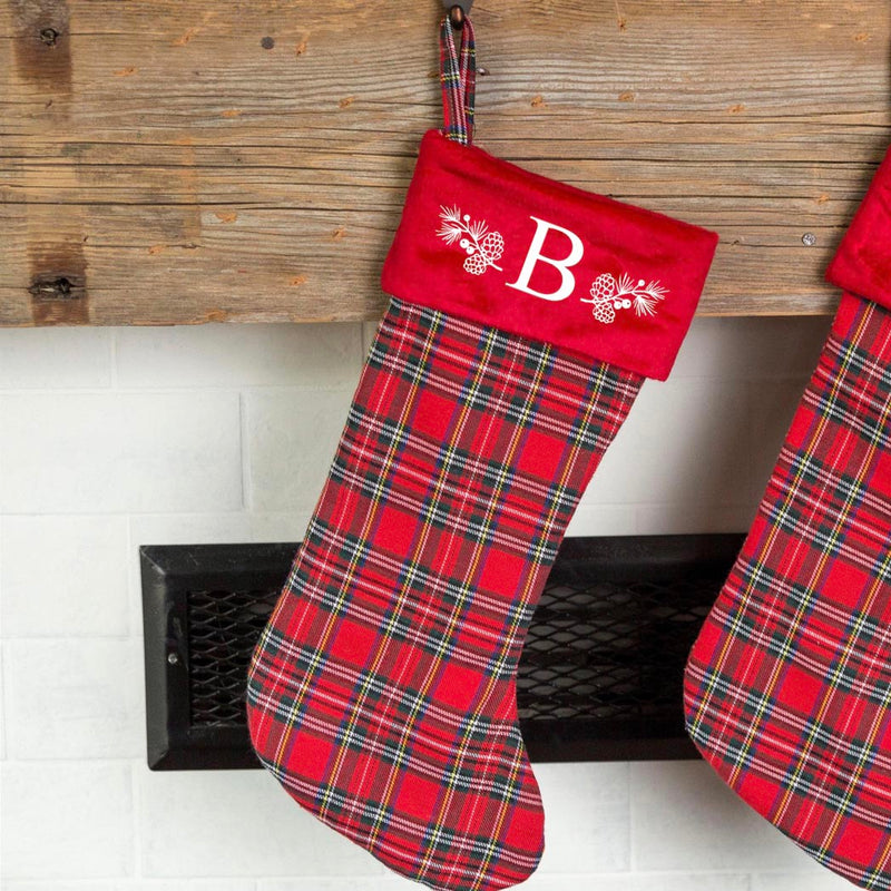 Personalized Red And Green Plaid Stockings - Printed