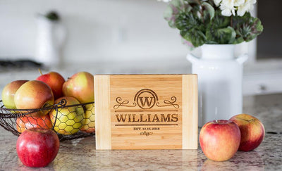 Corporate Gift Item -  Personalized Bamboo Cutting Board 6x8 (Two Tone) - Front Engraving