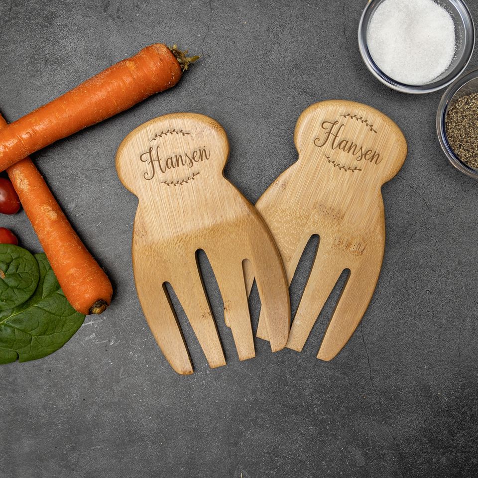 Personalized Salad Fingers Salad Servers 6 1/2 Salad Hands Set